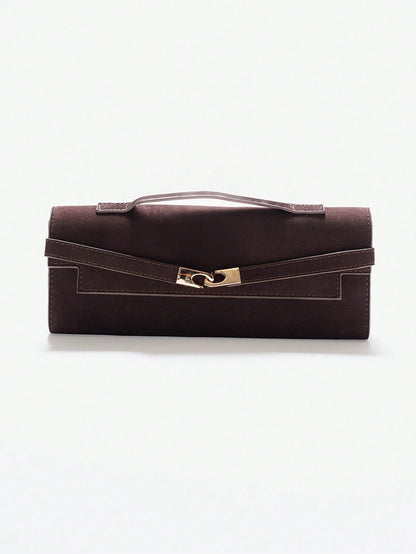 MUSERA Ladies Top Handle Bags, Suede, Apricot, Hardware Buckle Decoration, Fashionable, Luxury, Elegant, Simple, Personalized, Versatile, Retro, Vintage, For Date, Daily, Shopping, Afternoon Tea, Coc