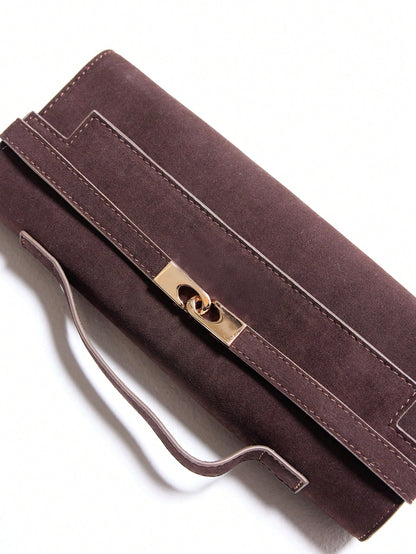 MUSERA Ladies Top Handle Bags, Suede, Apricot, Hardware Buckle Decoration, Fashionable, Luxury, Elegant, Simple, Personalized, Versatile, Retro, Vintage, For Date, Daily, Shopping, Afternoon Tea, Coc