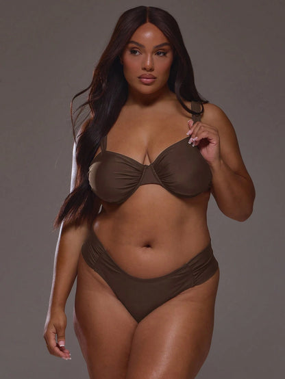MUSERA Plus Size High Leg Bikini Bottoms Only Everyday Casual Spring Summer Vacation Holiday Essentials Resort