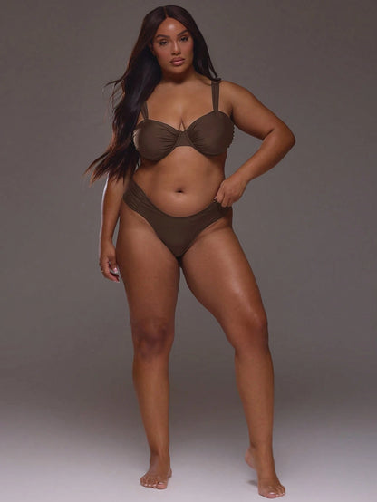 MUSERA Plus Size High Leg Bikini Bottoms Only Everyday Casual Spring Summer Vacation Holiday Essentials Resort