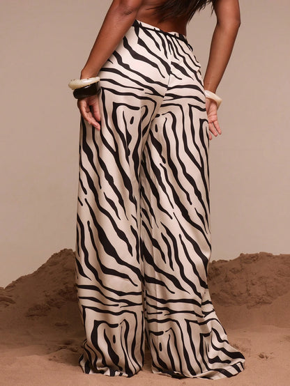 Musera Resort Beaded Belt Detail Printed Baggy Beach Trousers Cover Up Swim Vacation Holiday Summer Travel Beachwear Bathing Suit Terra Sol Luxury Elegant