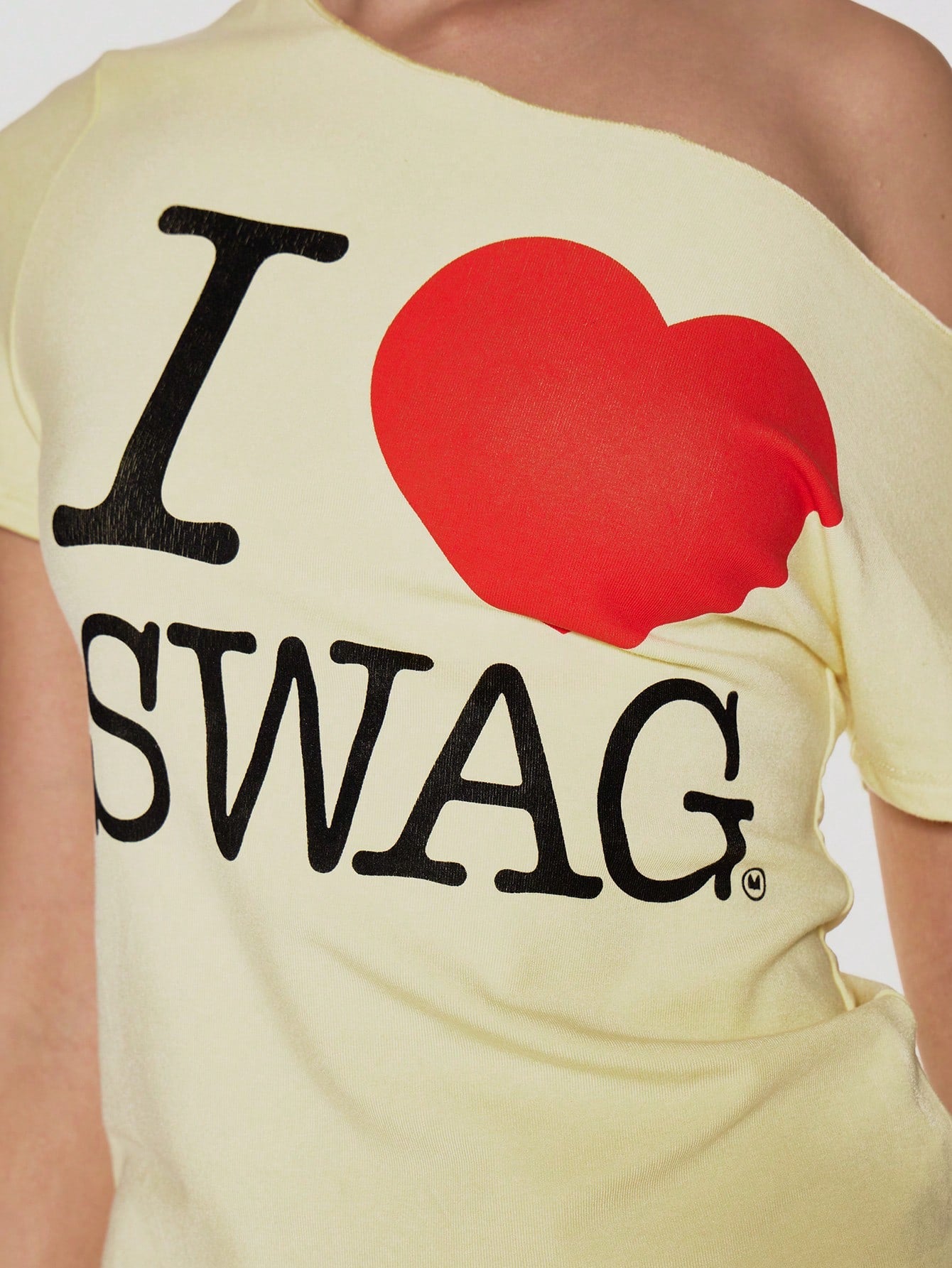 MUSERA Slouchy Off The Shoulder Raw Hem 'I Heart Swag' Slogan Oversized Graphic Tee Summer Holiday Festival Cute Going Out Feminine Girly Y2k Bad Timing