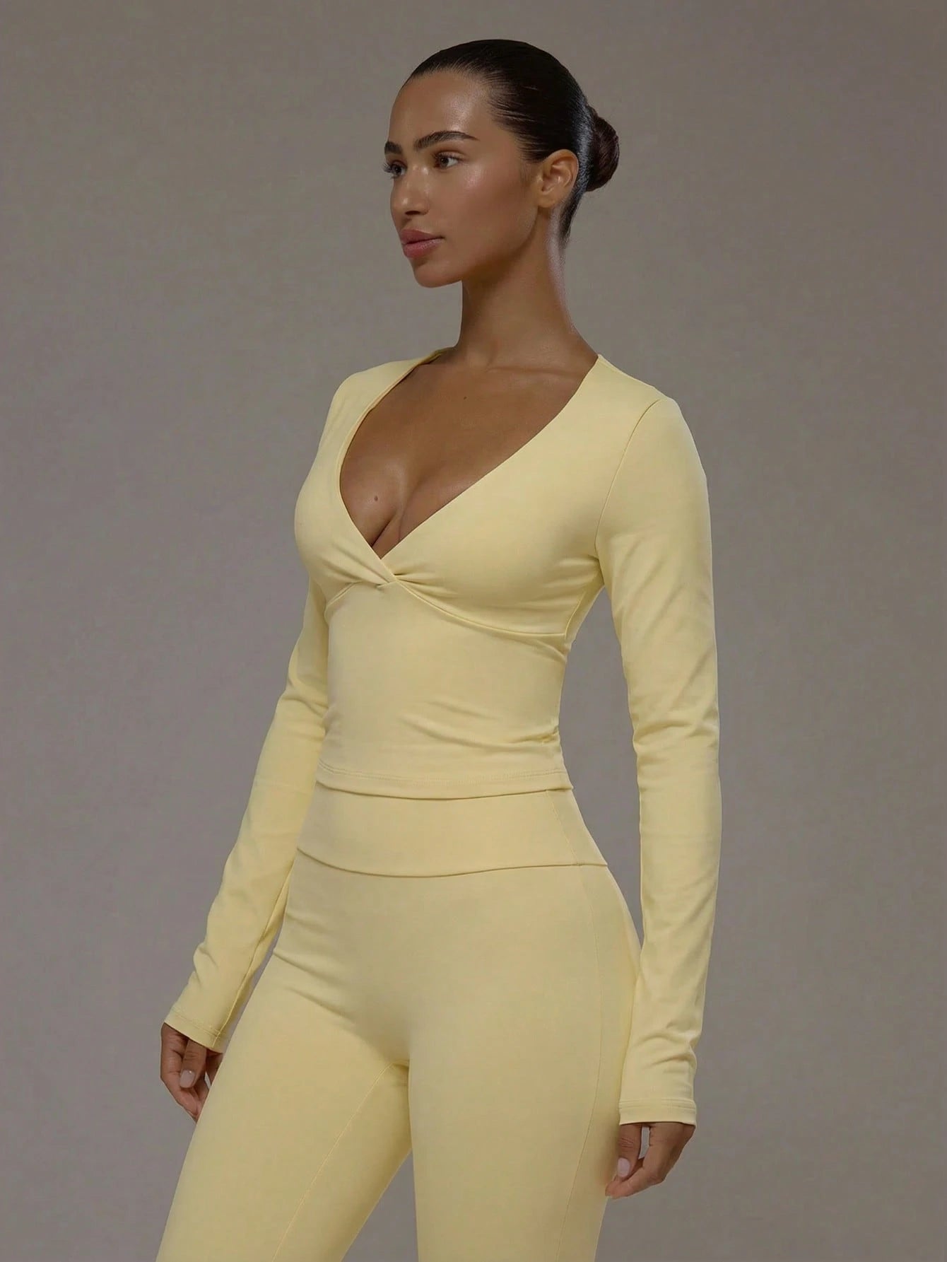Musera Sport Wrap Front V-Neckline Doule Layered Long Sleeve Active Top Only Sport Workout Gym Pilates Fitness Daily Casual