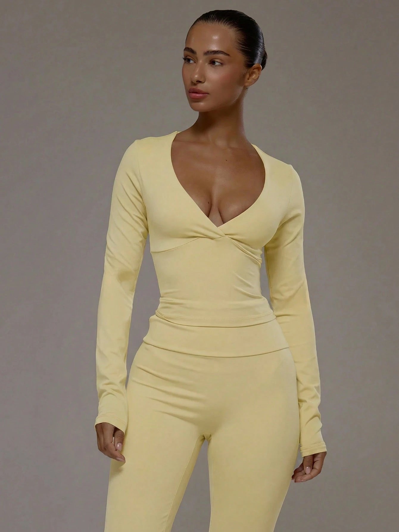 Musera Sport Wrap Front V-Neckline Doule Layered Long Sleeve Active Top Only Sport Workout Gym Pilates Fitness Daily Casual