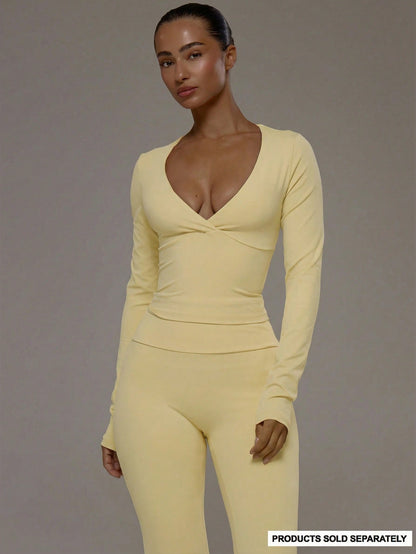 Musera Sport Wrap Front V-Neckline Doule Layered Long Sleeve Active Top Only Sport Workout Gym Pilates Fitness Daily Casual