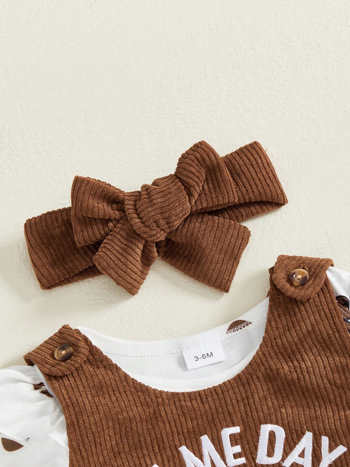 My First Game Day Baby Girl Outfit Football Ruffle Long Sleeve Romper Overall Dress Headband Cute Fall Clothes