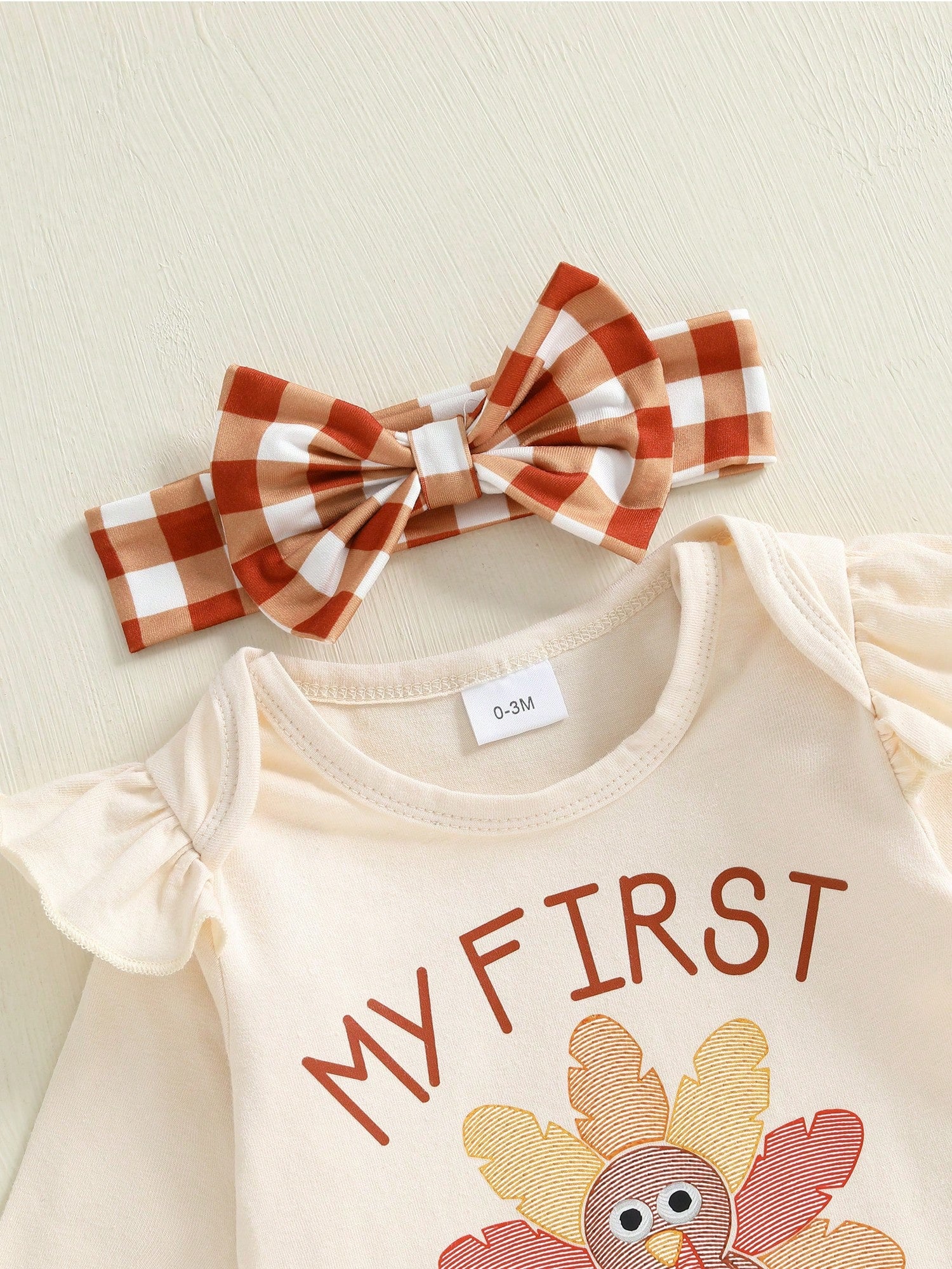 My First Thanksgiving Baby Girl Outfit Newborn Infant Ruffle Long Sleeve Romper Tutu Skirt Socks Headband 4Pcs Set