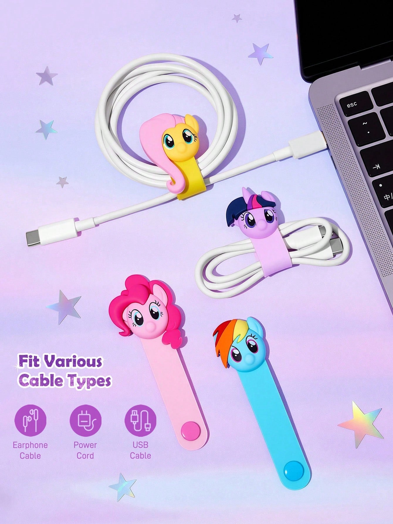 My Little Pony X 1pc/ 4 Pcs Cartoon Data Cable Storage Clip Travel Earphone Charging Cable Organizing Clip Home Multi-Functional Cute Winding Cable Organizer, Suitable For Various Cable Storage