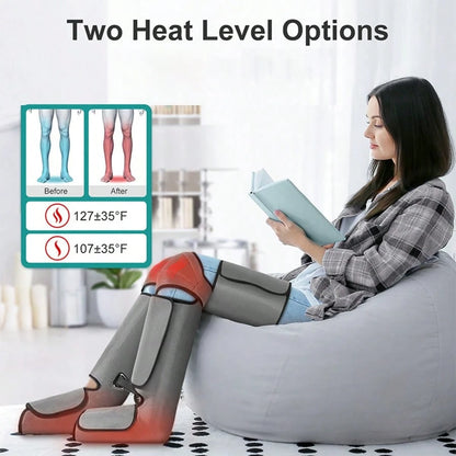 Nekteck Leg Massager For Circulation And Pain Relief, Air Compression Foot Calf Thigh Massager With 2 Heat And 3 Vibration Functions, 6 Modes 3 Intensities, Help For Muscles Relaxation