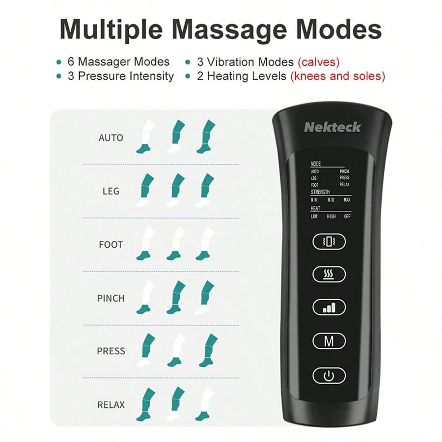 Nekteck Leg Massager For Circulation And Pain Relief, Air Compression Foot Calf Thigh Massager With 2 Heat And 3 Vibration Functions, 6 Modes 3 Intensities, Help For Muscles Relaxation