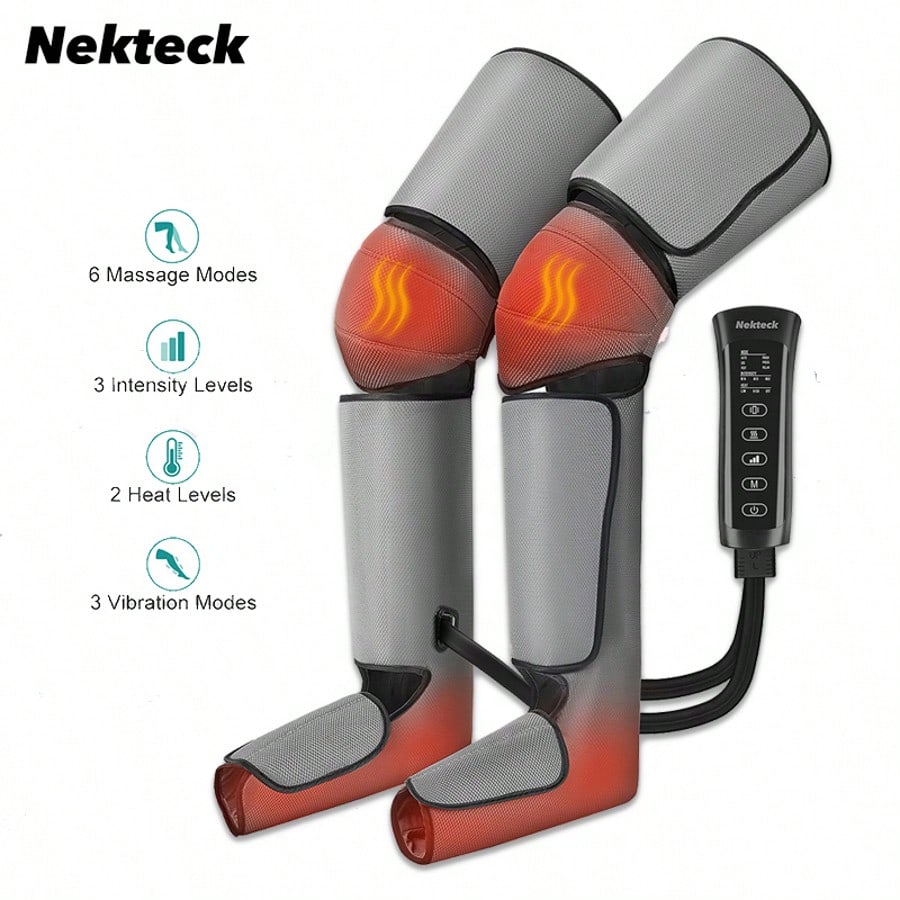 Nekteck Leg Massager For Circulation And Pain Relief, Air Compression Foot Calf Thigh Massager With 2 Heat And 3 Vibration Functions, 6 Modes 3 Intensities, Help For Muscles Relaxation