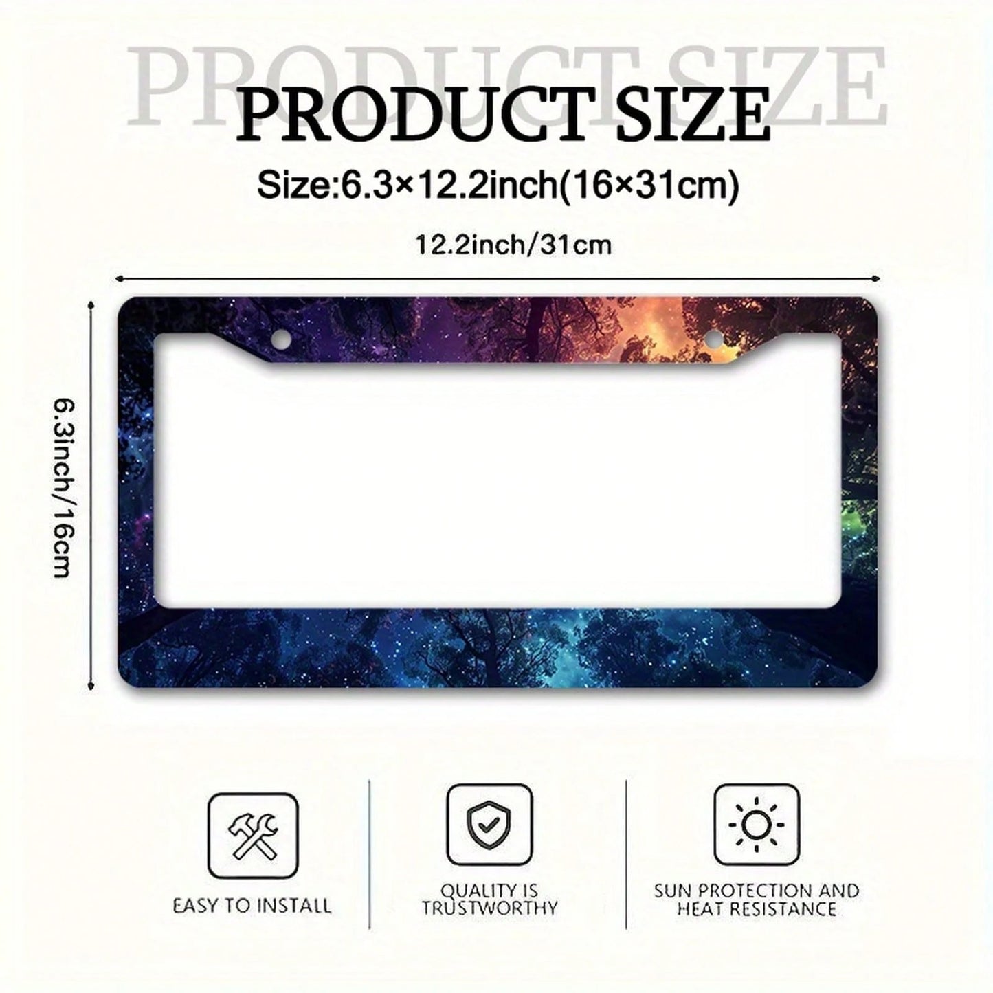 Neon Galaxy Night Sky Car License Plate Frame, 1-Piece Front And Rear License Plate, Metal License Plate Frame Cover