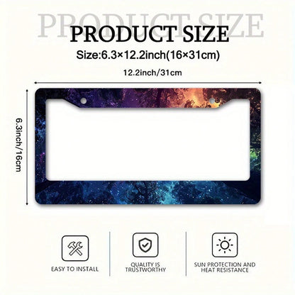 Neon Galaxy Night Sky Car License Plate Frame, 1-Piece Front And Rear License Plate, Metal License Plate Frame Cover