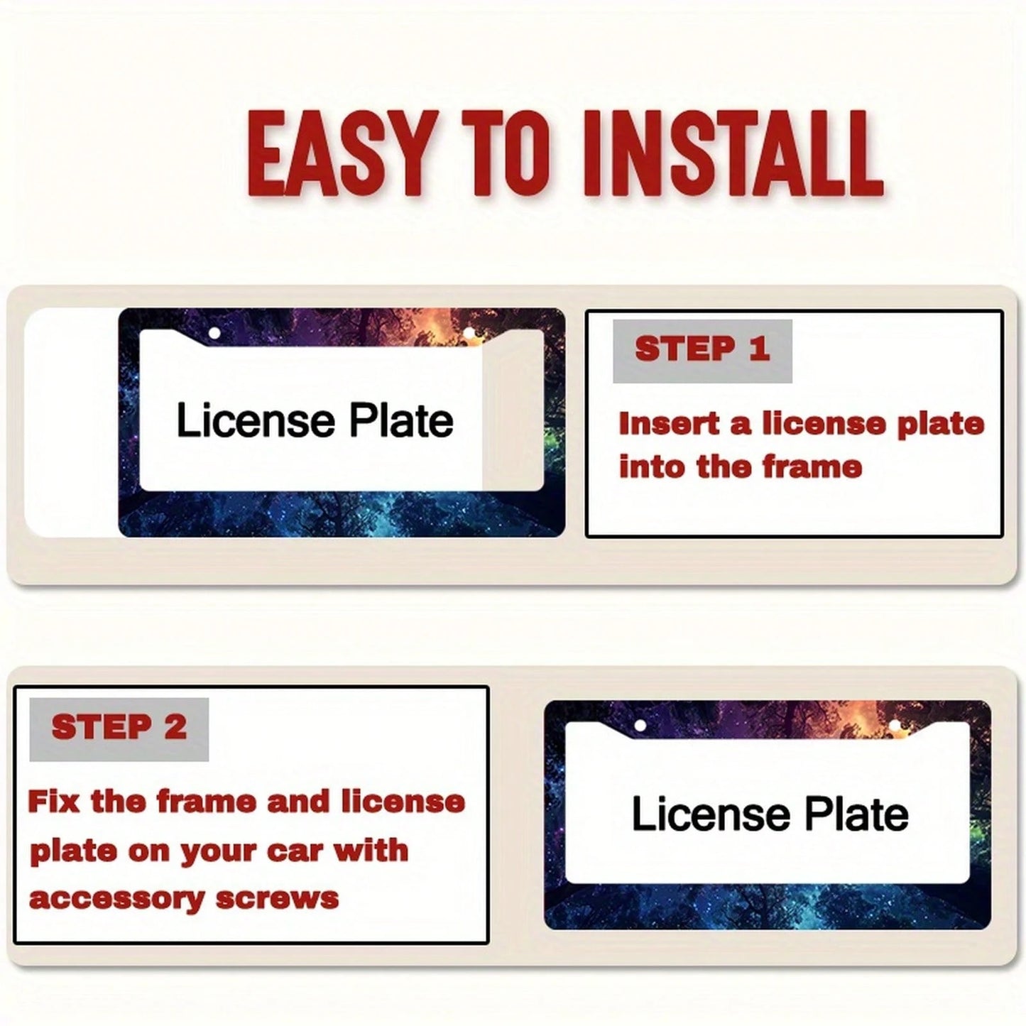Neon Galaxy Night Sky Car License Plate Frame, 1-Piece Front And Rear License Plate, Metal License Plate Frame Cover