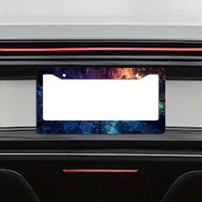 Neon Galaxy Night Sky Car License Plate Frame, 1-Piece Front And Rear License Plate, Metal License Plate Frame Cover