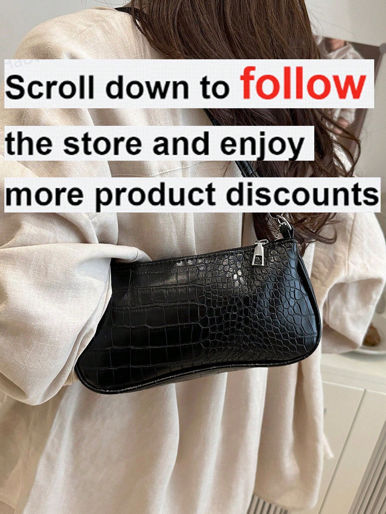 NEVVA 1pc Summer Black Crocodile Embossed PU Commuter Baguette Bag Large Capacity Can Fit Phone Wallet Leather Handbag Professional Elegant Shoulder Bag Fashion Underarm Bag