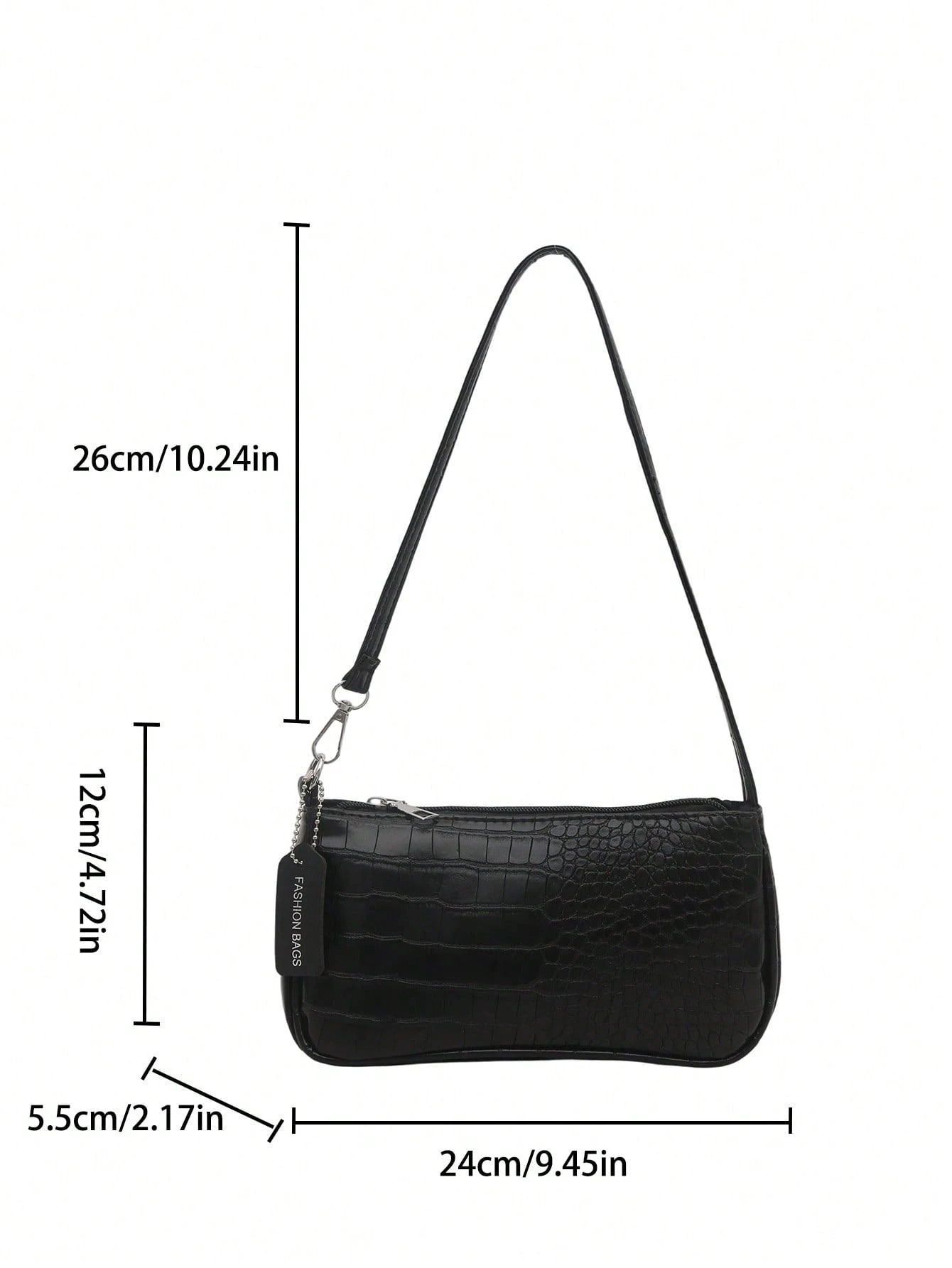NEVVA 1pc Summer Black Crocodile Embossed PU Commuter Baguette Bag Large Capacity Can Fit Phone Wallet Leather Handbag Professional Elegant Shoulder Bag Fashion Underarm Bag