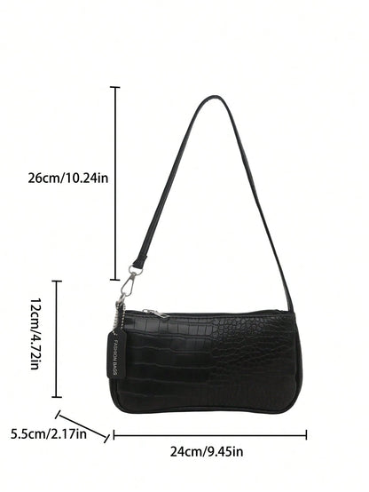 NEVVA 1pc Summer Black Crocodile Embossed PU Commuter Baguette Bag Large Capacity Can Fit Phone Wallet Leather Handbag Professional Elegant Shoulder Bag Fashion Underarm Bag
