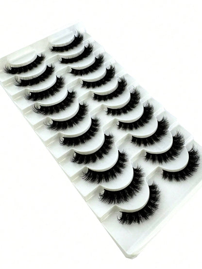 New 10 Pairs 6D Fluffy False Eyelashes, Soft And Fluffy, Handmade, Reusable, Short Natural Style, Dense 3D Faux Mink Eyelashes, 3D Cilioss False Eyelashes