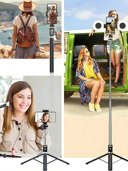 New 6 In 1 Selfie Stick With Fill Light, For TK YT 67" Phone Tripod & Wireless Remote Page Turner,Bluetooth Camera Video Recording Remote,Music Control, Compatible,IOS,Android Compatible With Iphone
