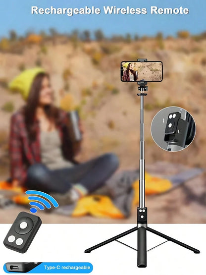 New 6 In 1 Selfie Stick With Fill Light, For TK YT 67" Phone Tripod & Wireless Remote Page Turner,Bluetooth Camera Video Recording Remote,Music Control, Compatible,IOS,Android Compatible With Iphone