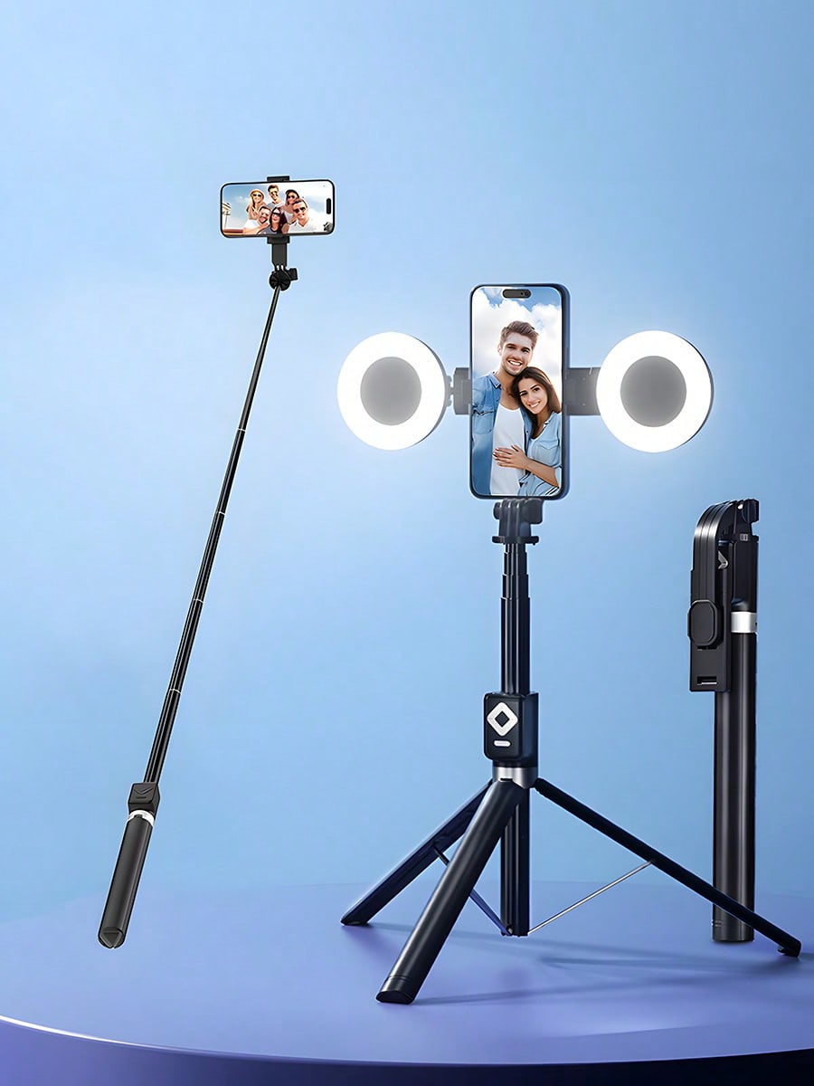 New 6 In 1 Selfie Stick With Fill Light, For TK YT 67" Phone Tripod & Wireless Remote Page Turner,Bluetooth Camera Video Recording Remote,Music Control, Compatible,IOS,Android Compatible With Iphone