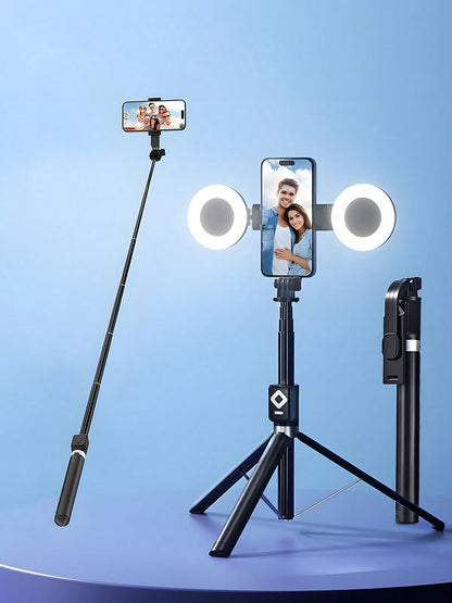 New 6 In 1 Selfie Stick With Fill Light, For TK YT 67" Phone Tripod & Wireless Remote Page Turner,Bluetooth Camera Video Recording Remote,Music Control, Compatible,IOS,Android Compatible With Iphone