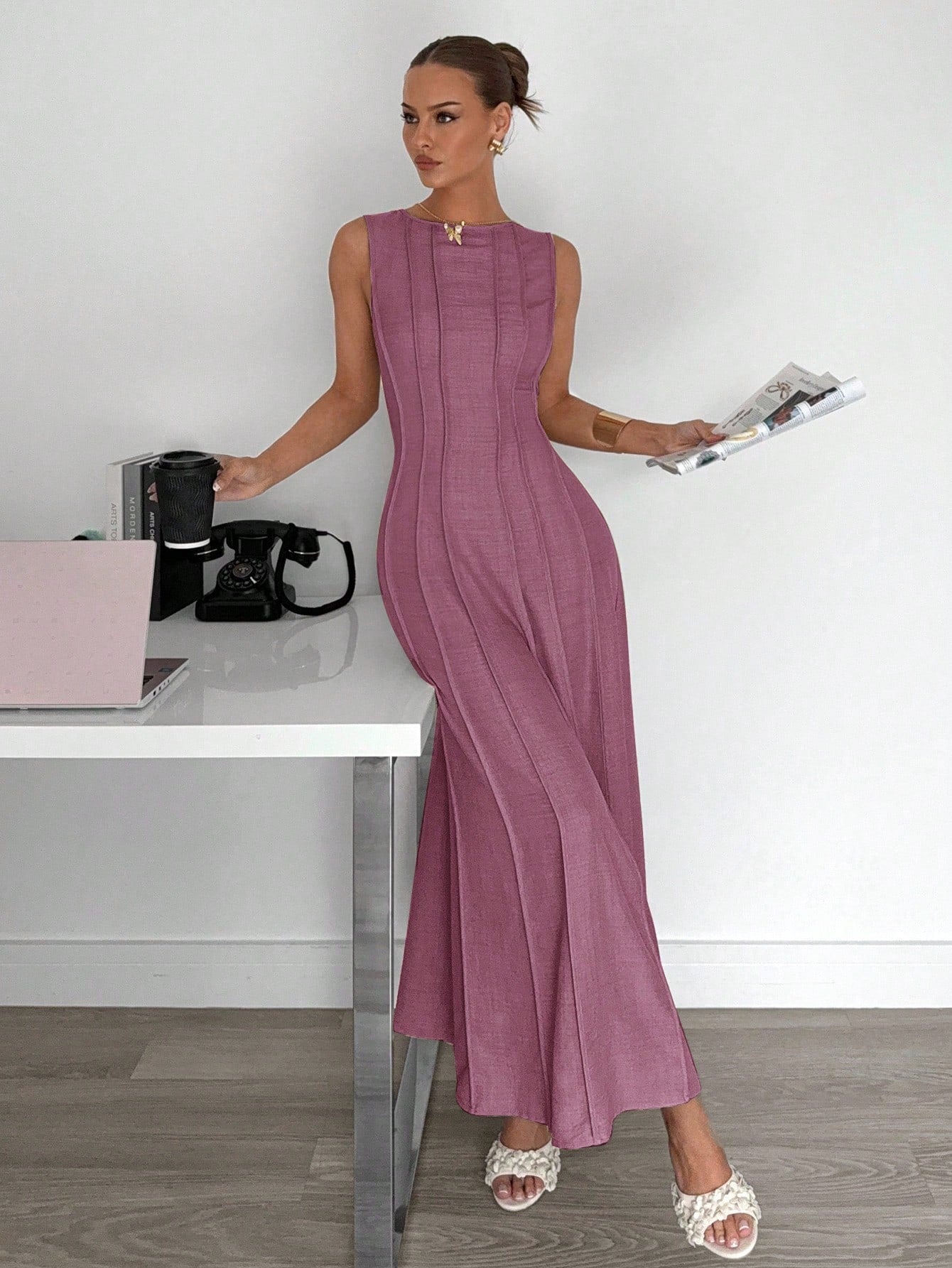 New Arrival Summer Sleeveless A-Line Dress With Pleats,Summer Dresses For Women