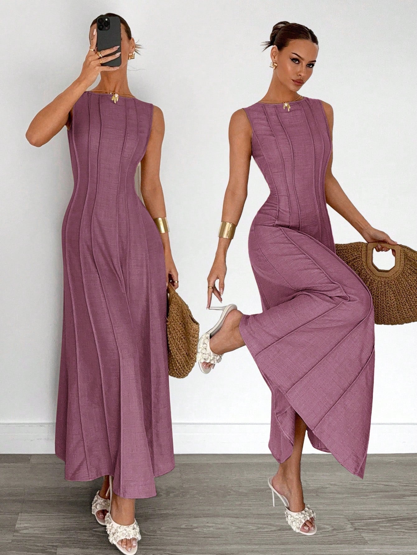 New Arrival Summer Sleeveless A-Line Dress With Pleats,Summer Dresses For Women
