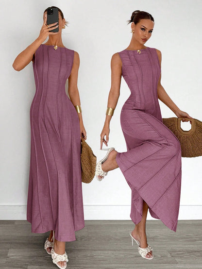 New Arrival Summer Sleeveless A-Line Dress With Pleats,Summer Dresses For Women