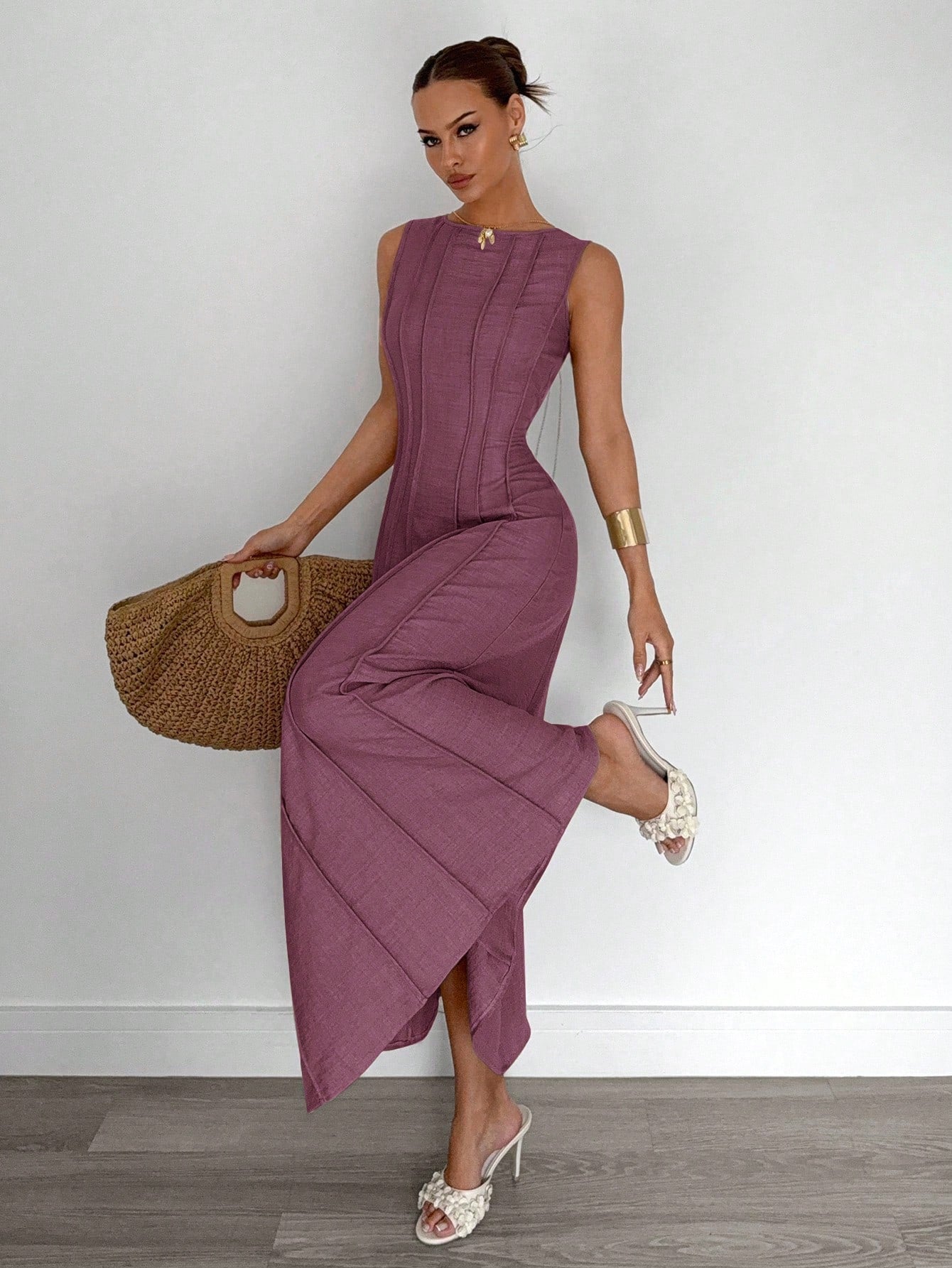 New Arrival Summer Sleeveless A-Line Dress With Pleats,Summer Dresses For Women