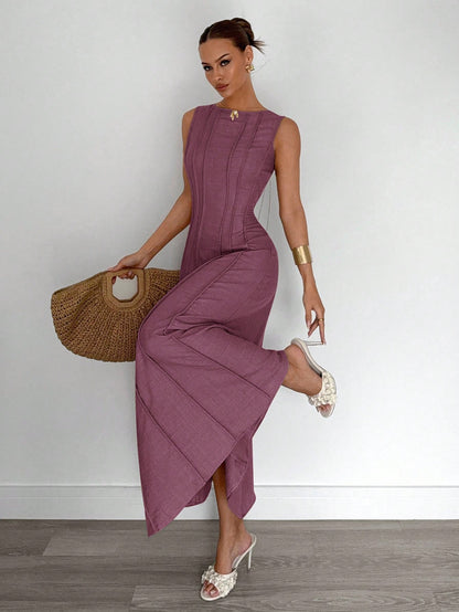 New Arrival Summer Sleeveless A-Line Dress With Pleats,Summer Dresses For Women