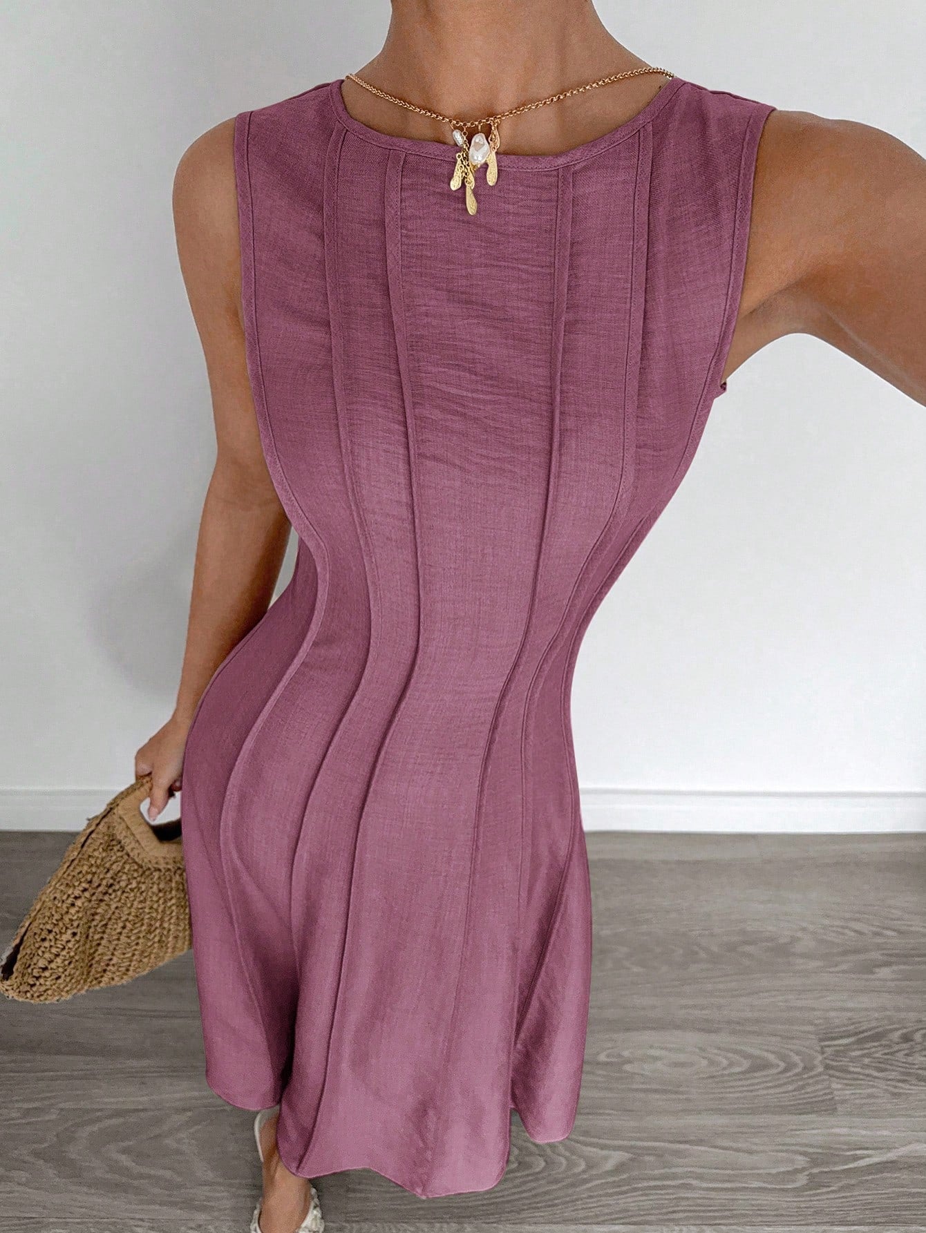 New Arrival Summer Sleeveless A-Line Dress With Pleats,Summer Dresses For Women