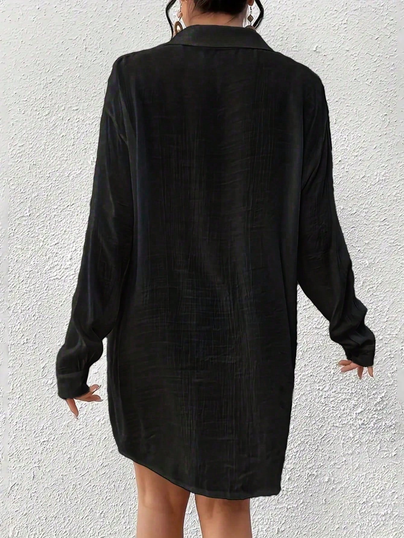 New Arrival Women's Casual Long Sleeve Breathable Solid Color Shirt, Plus Size Vacation Beach Black Summer