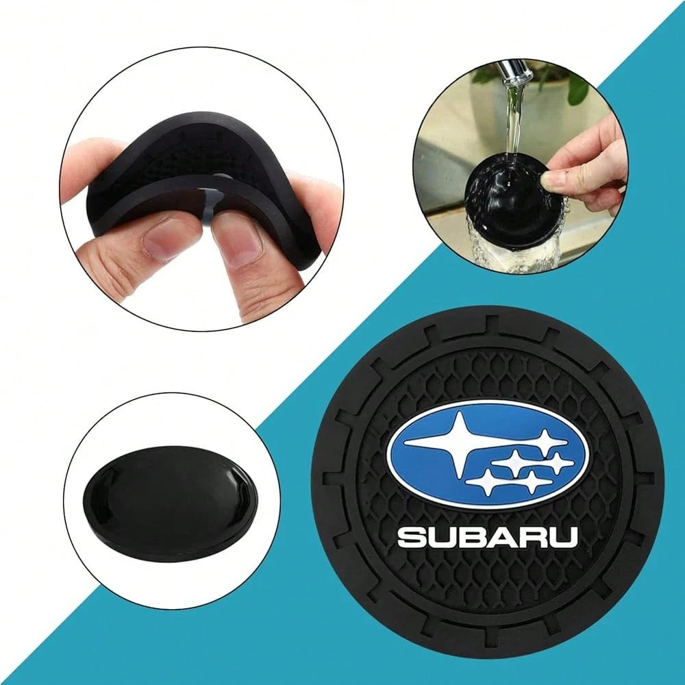 NEW- Black Silicone Car Coasters For Subaru Series Non-Slip Car Cup Holder Coasters,Car Interior Accessory For Car Cup Holder 2Pcs 2.75 Inch