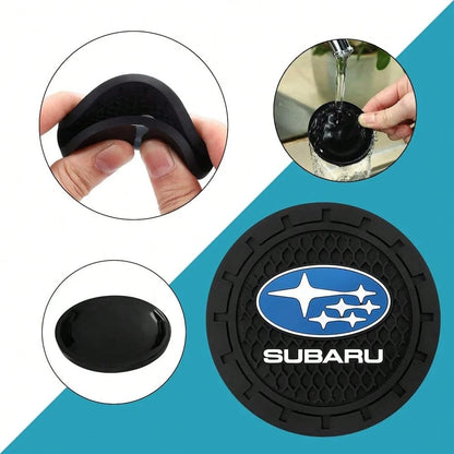NEW- Black Silicone Car Coasters For Subaru Series Non-Slip Car Cup Holder Coasters,Car Interior Accessory For Car Cup Holder 2Pcs 2.75 Inch