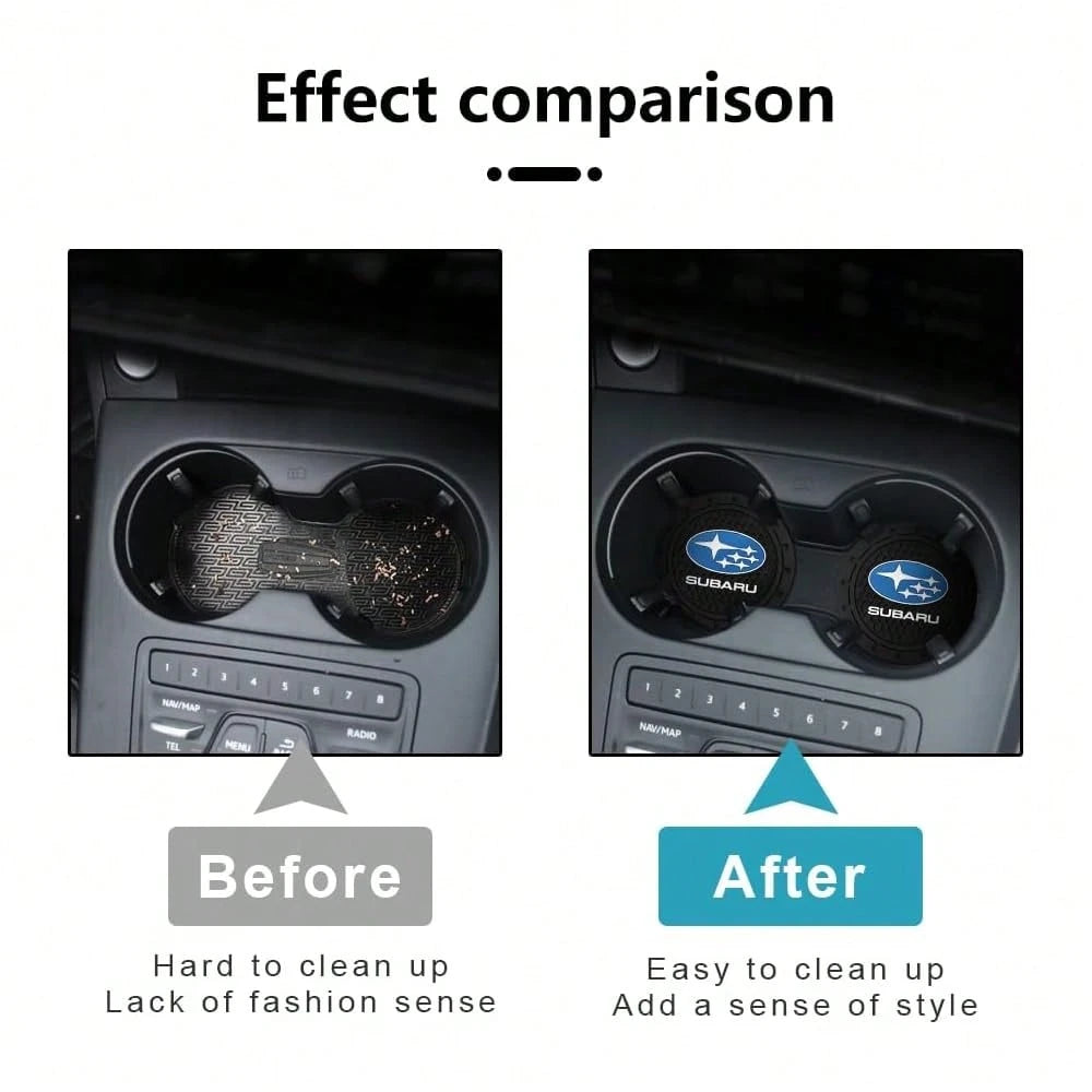 NEW- Black Silicone Car Coasters For Subaru Series Non-Slip Car Cup Holder Coasters,Car Interior Accessory For Car Cup Holder 2Pcs 2.75 Inch