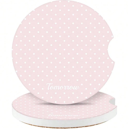 NEW- Cute Fashion Polka Dot Car Coasters 2 Pack For Cup Holders, 2.56 Inch Finger Notch Retro 70's Style Ceramics Heat Resistant Anti Slip Cork Base Car Drinks Coasters Auto Accessories