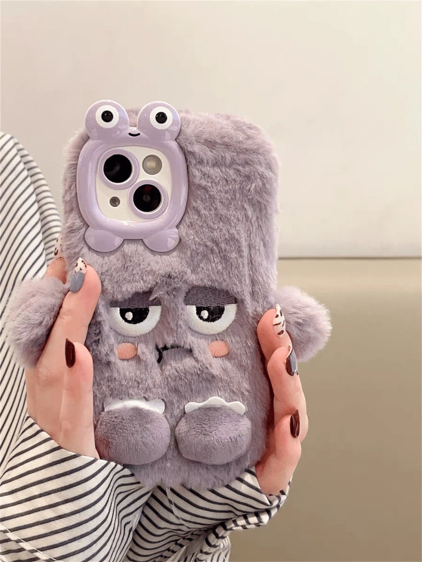New Cute Purple Funny Plush Monster Phone Case Compatible With 14 Pro Max/14 Pro/14, 15 Pro Max/15 Pro/15, 16 Pro Max/16 Pro/16, 13 Pro Max/13 Pro, 11, 12, Minimalist Cartoon Design For Women