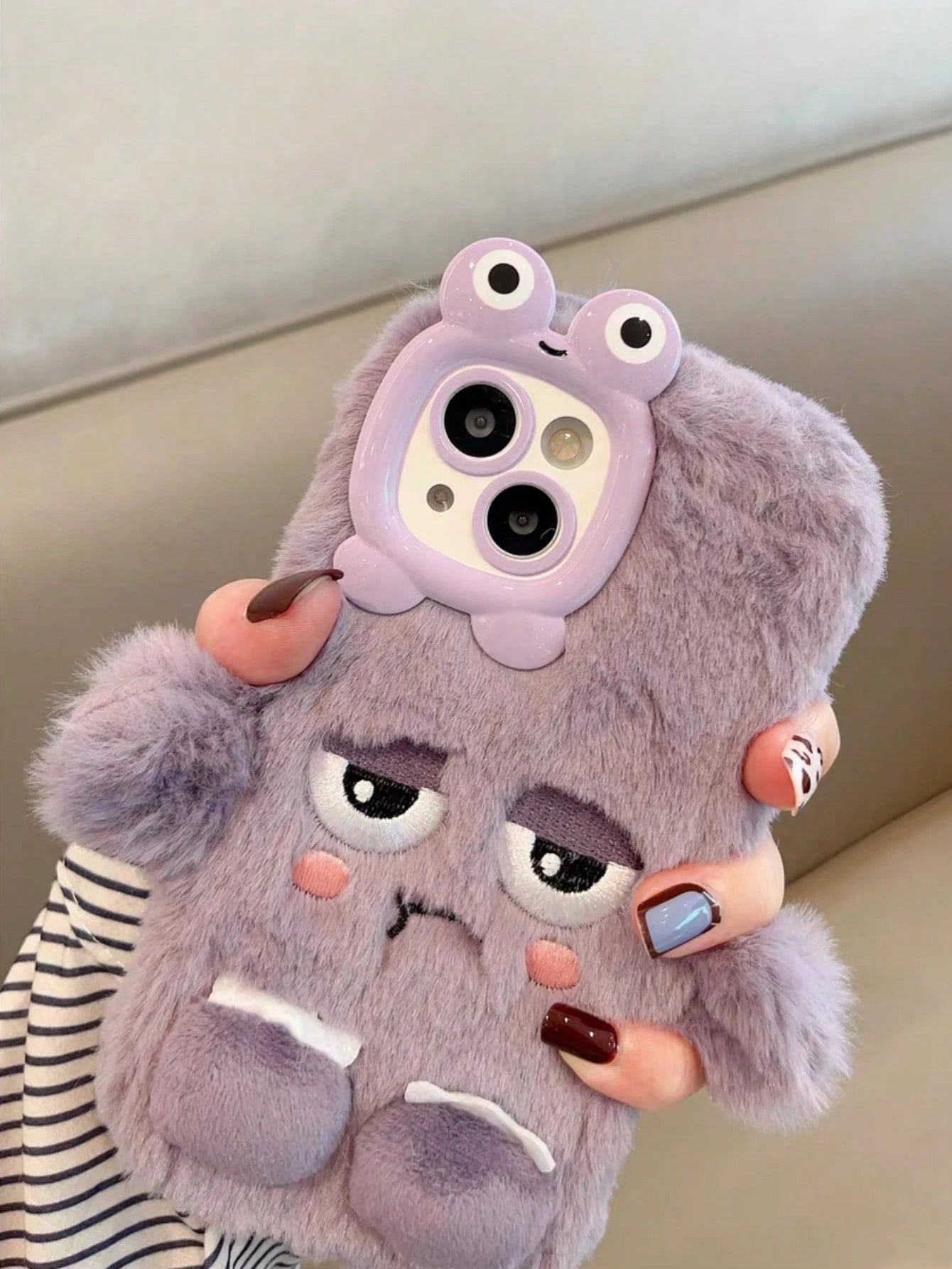 New Cute Purple Funny Plush Monster Phone Case Compatible With 14 Pro Max/14 Pro/14, 15 Pro Max/15 Pro/15, 16 Pro Max/16 Pro/16, 13 Pro Max/13 Pro, 11, 12, Minimalist Cartoon Design For Women