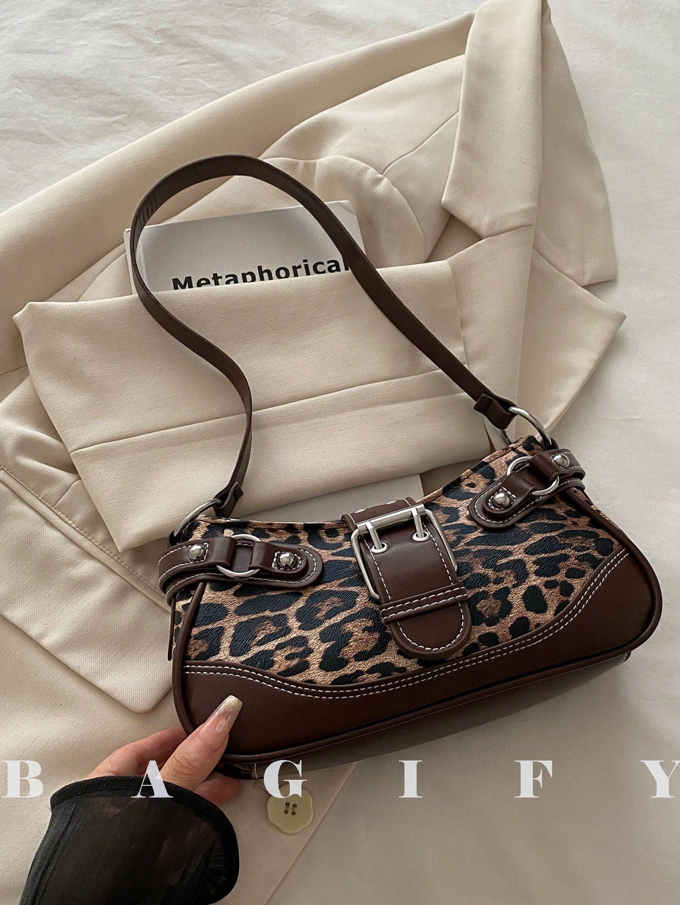 New Fashion Buckle Leopard Print Handbag & Shoulder Bag, Suitable For Parties, Outings, Vacations, Shopping And Daily Use, Can Store Coins, Y2K Aesthetic