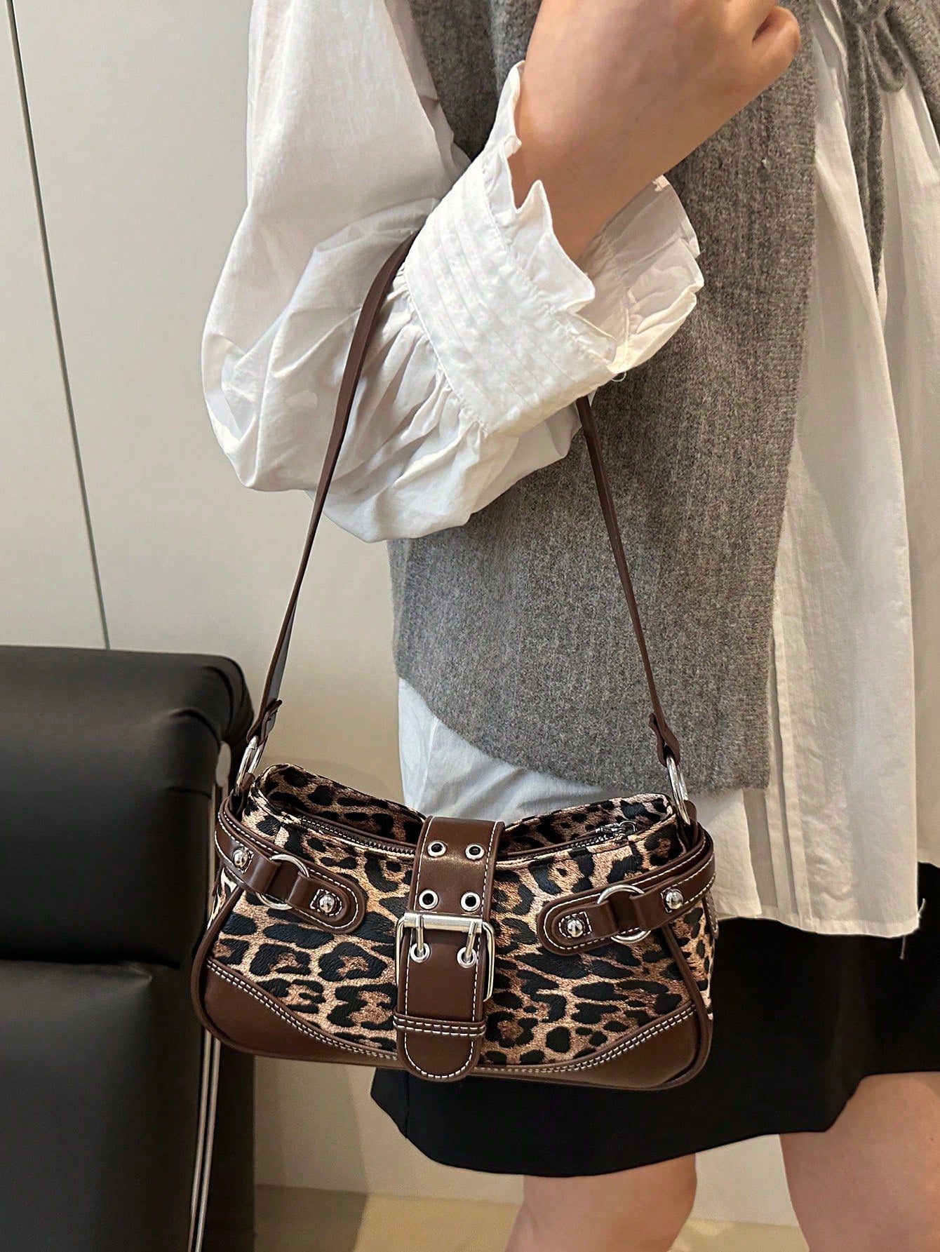 New Fashion Buckle Leopard Print Handbag & Shoulder Bag, Suitable For Parties, Outings, Vacations, Shopping And Daily Use, Can Store Coins, Y2K Aesthetic