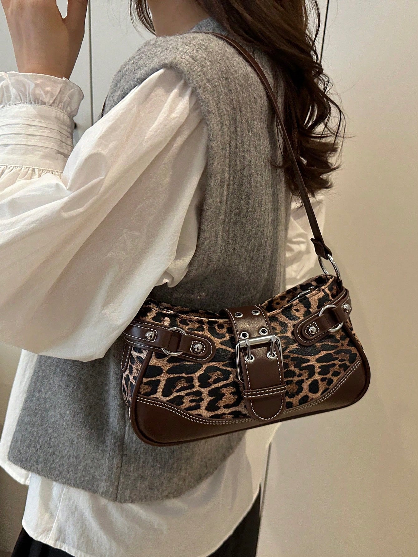 New Fashion Buckle Leopard Print Handbag & Shoulder Bag, Suitable For Parties, Outings, Vacations, Shopping And Daily Use, Can Store Coins, Y2K Aesthetic