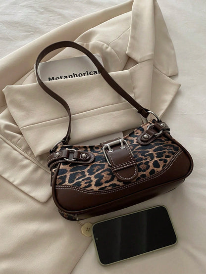 New Fashion Buckle Leopard Print Handbag & Shoulder Bag, Suitable For Parties, Outings, Vacations, Shopping And Daily Use, Can Store Coins, Y2K Aesthetic