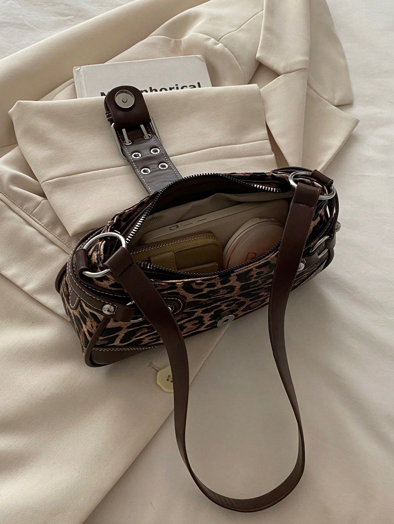 New Fashion Buckle Leopard Print Handbag & Shoulder Bag, Suitable For Parties, Outings, Vacations, Shopping And Daily Use, Can Store Coins, Y2K Aesthetic