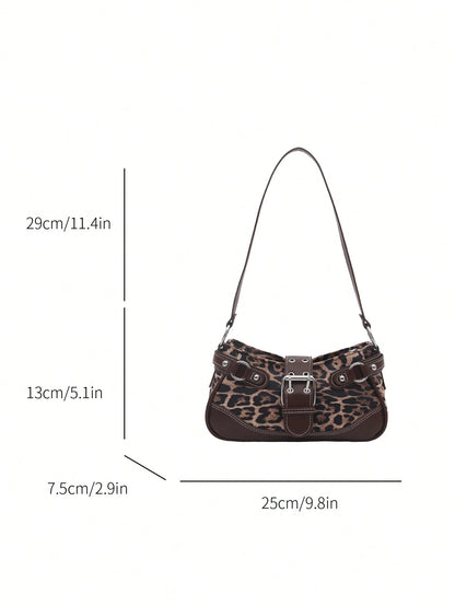 New Fashion Buckle Leopard Print Handbag & Shoulder Bag, Suitable For Parties, Outings, Vacations, Shopping And Daily Use, Can Store Coins, Y2K Aesthetic