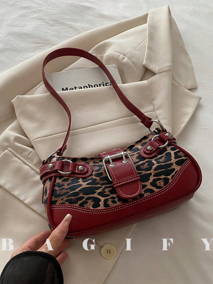 New Fashion Buckle Leopard Print Handbag & Shoulder Bag, Suitable For Parties, Outings, Vacations, Shopping And Daily Use, Can Store Coins, Y2K Aesthetic