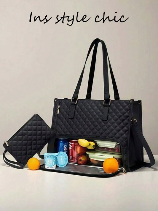 New Fashion Large Capacity Tote Bag, Classic Multi-Color Insulated Bag, Suitable For Laptop Bag, Mommy Bag, School Work Lunch Bag, Women Cooler Bag
