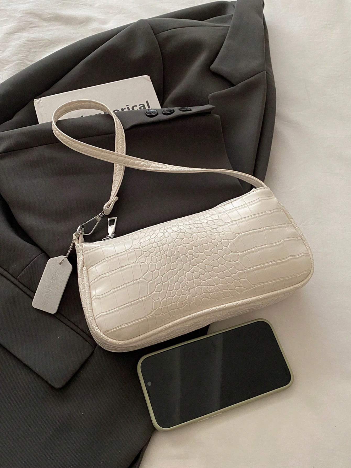New Fashion Versatile Texture Chain Strap Shoulder Bag, Women Underarm Handbag, White Bag