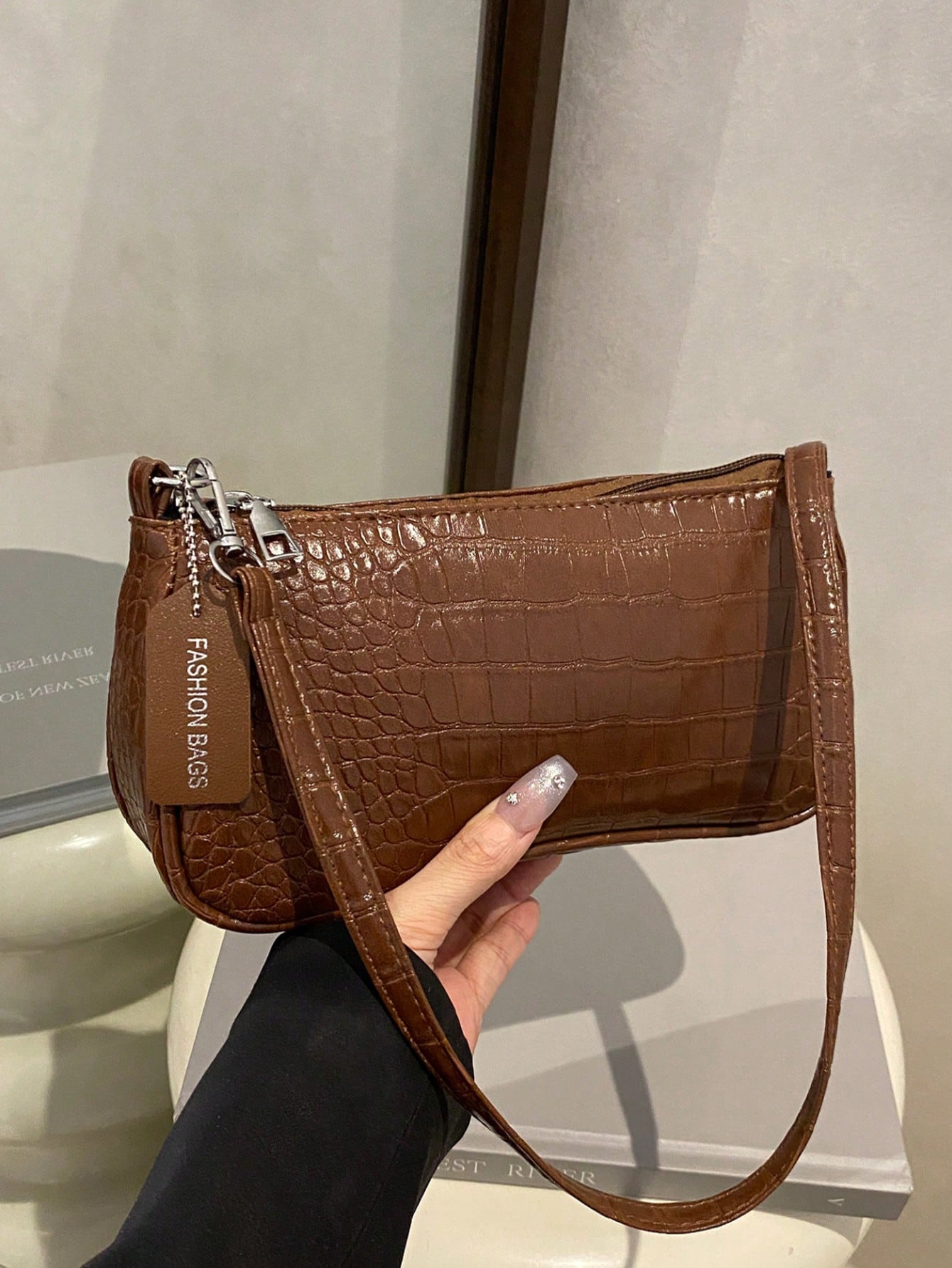 New Fashion Versatile Texture Chain Strap Shoulder Bag, Women Underarm Handbag, White Bag